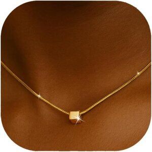 ⚡Gold Cube Pendant Necklace for Women Simple Minimalist Geometric Jewelry Gift